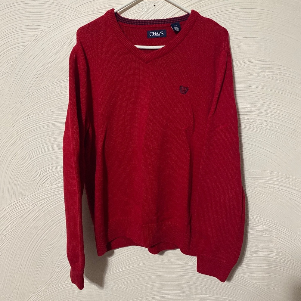 Chaps Mens red Sweater large v neck 100% cotton sweatshirt
